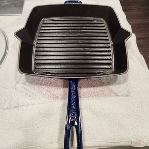 12 x 12 Blue Staub Cast Iron Grill Pan *CRACKED*